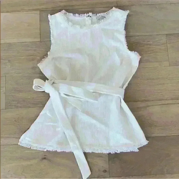 Halogen Tops - NWOT HALOGEN Cotton/Linen Fringe Sleeveless Top tie waist Sz M